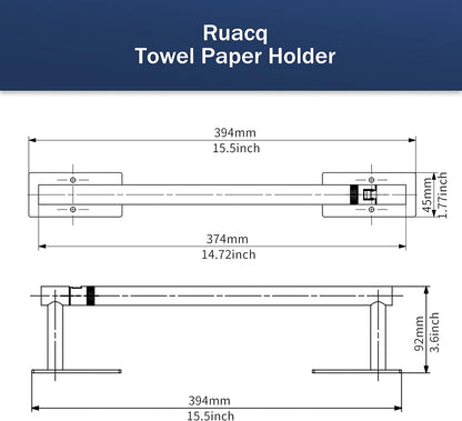 Ruacq Matte Black Paper Towel Holder Double Post Pivoting Square Base Under Cabinet Paper Towel Holder for Kitchen Self-Adhesive or Drill mounting