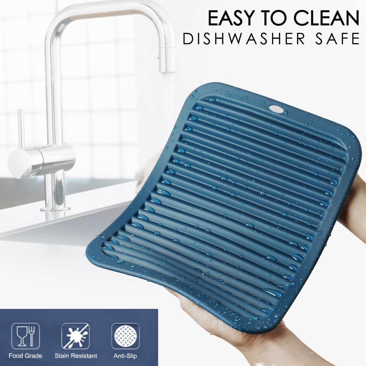 Silicone Mats for Kitchen Counter, 9x12'' Trivets for Hot Pots and Pans, Navy Blue Silicone Trivets for Hot Dishes, Protect Table Quartz Countertops, Indigo