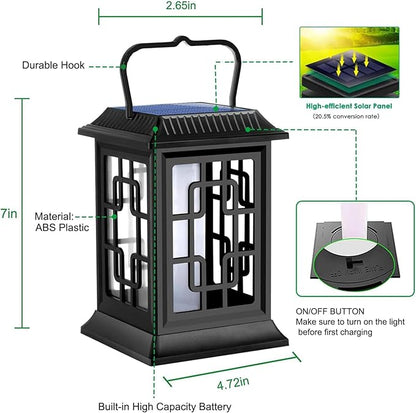 Solar Lanterns Outdoor Waterproof Hanging Solar Lanterns Garden Lights Solar Powered Flame Lights LED Lights for Patio Pathway Deck Yard (2 Pack)