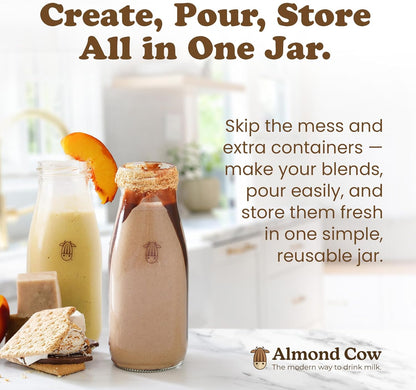 Almond Cow 300ml Glass Jar with Rust-Resistant Aluminum Cap - Reusable, Eco-Friendly Storage for Plant-Based Milk, Creamers, Wellness Shots