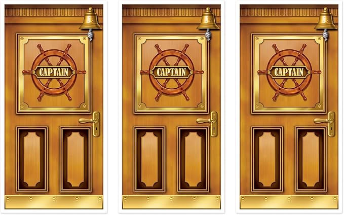 Beistle Plastic Cruise Ship Captain Door Covers, 5' x 30", Set of 3 - Nautical or Pirate Party Supplies, Themed Birthday Festivities, High Seas World Traveler Wall Decoration