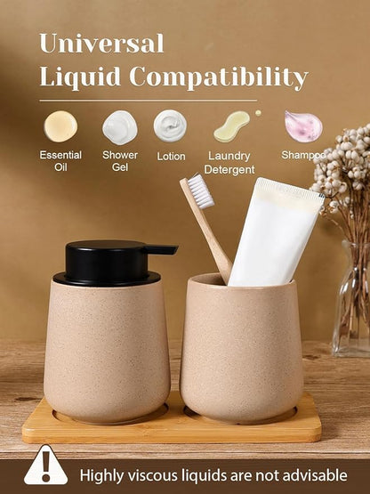 INGOFIN Ceramic Lotion Dispenser - 12 oz Hand Soap Dispenser Bathroom, Modern Liquid Dispenser with Pump, Refillable Dish Soap Bottle for Kitchen, Beige