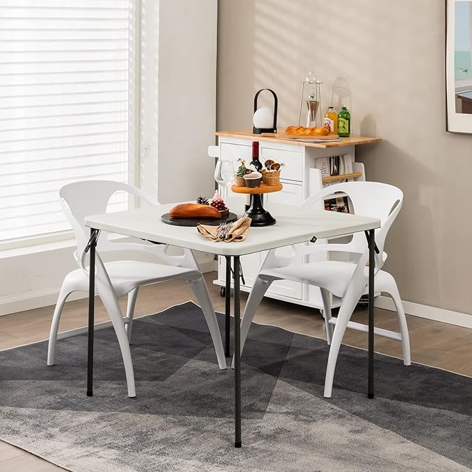 Goplus 34" Square Folding Card Table, Portable Plastic Utility Folding Tables with Collapsible Legs & Carrying Handle, Indoor Outdoor for Picnic, Party, Dining, Camping, BBQ, White