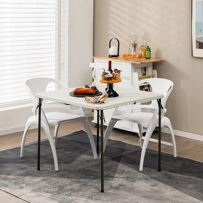 Goplus 34" Square Folding Card Table, Portable Plastic Utility Folding Tables with Collapsible Legs & Carrying Handle, Indoor Outdoor for Picnic, Party, Dining, Camping, BBQ, White