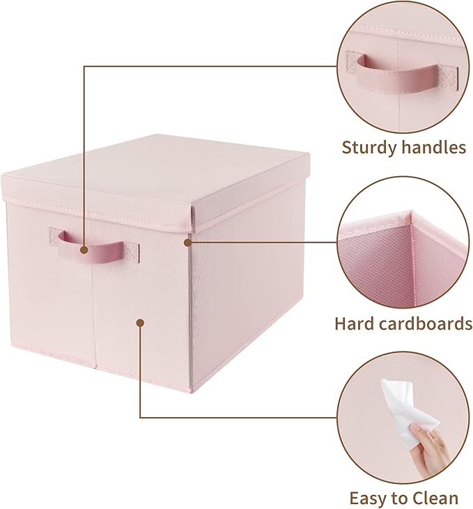 GRANNY SAYS Storage Bins Fabric, Large Storage Bins with Lids, Collapsible Storage Box Closet Shelf, Decorative Storage Baskets for Organizing Bedroom Dorm Nursery, Pink, 3-Pack