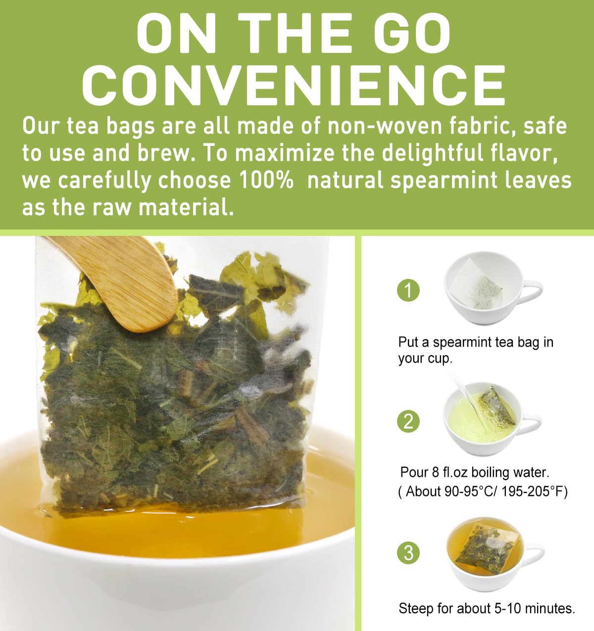 Olvvla - Spearmint Tea Bags - 1.5g X 50 Count - 100% Pure Natural Spearmint Leaves Herbal Tea - Non-GMO - Caffeine-free