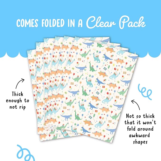 CENTRAL 23 Dinosaur Wrapping Paper Birthday Boy - 6 Sheets Dino Gift Wrap For Children - Dino Birthday Party - Kids Wrapping Paper - Comes With Stickers