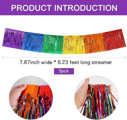 BEISHIDA 3 Packs Metallic Foil Fringe Garland Colorful Wall Hanging Tinsel Fringe Banners for Car Floats Bridal Shower Wedding Birthday Easter Graduation Holiday Party Decoration(30 Feet)