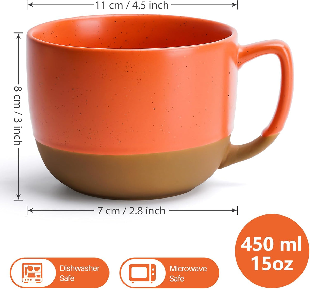Miamio – 15 Ounce, Set of 4 Ceramic Latte Mug – Elegant Modern Coffee Mug Set for Cafe, Latte, Tea, Hot Cocoa - Drinks Dishwasher & Microwave Safe