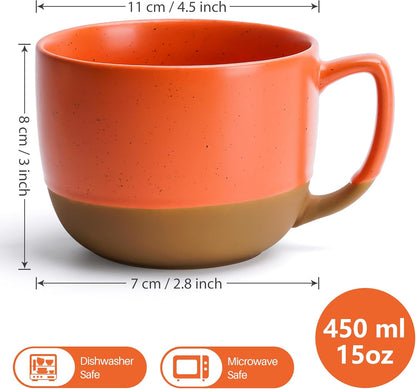 Miamio – 15 Ounce, Set of 4 Ceramic Latte Mug – Elegant Modern Coffee Mug Set for Cafe, Latte, Tea, Hot Cocoa - Drinks Dishwasher & Microwave Safe