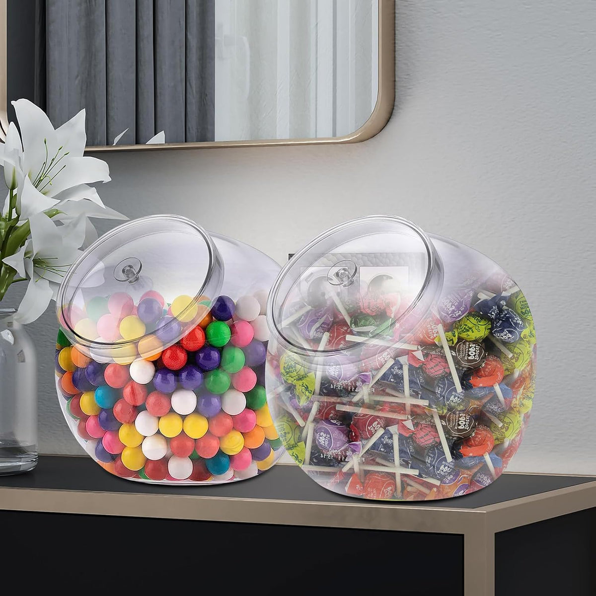 Elldoo Clear Slanted Plastic Storage Jar with Lid, 80 Oz Wide Mouth Laundry Pods Container, Coffee Pods Holder for Nespresso K Cup