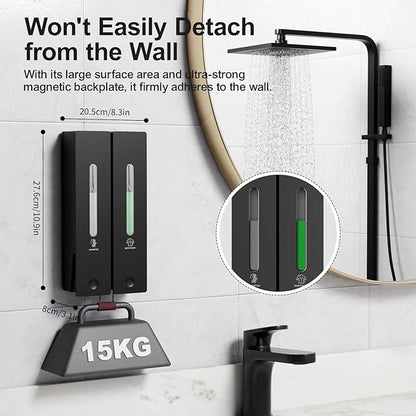 Shampoo and Conditioner Dispenser 2-Chamber Wall-Mounted Shower Soap Dispenser, No-Drill Installation, 800ML Capacity, Ideal for Bathrooms