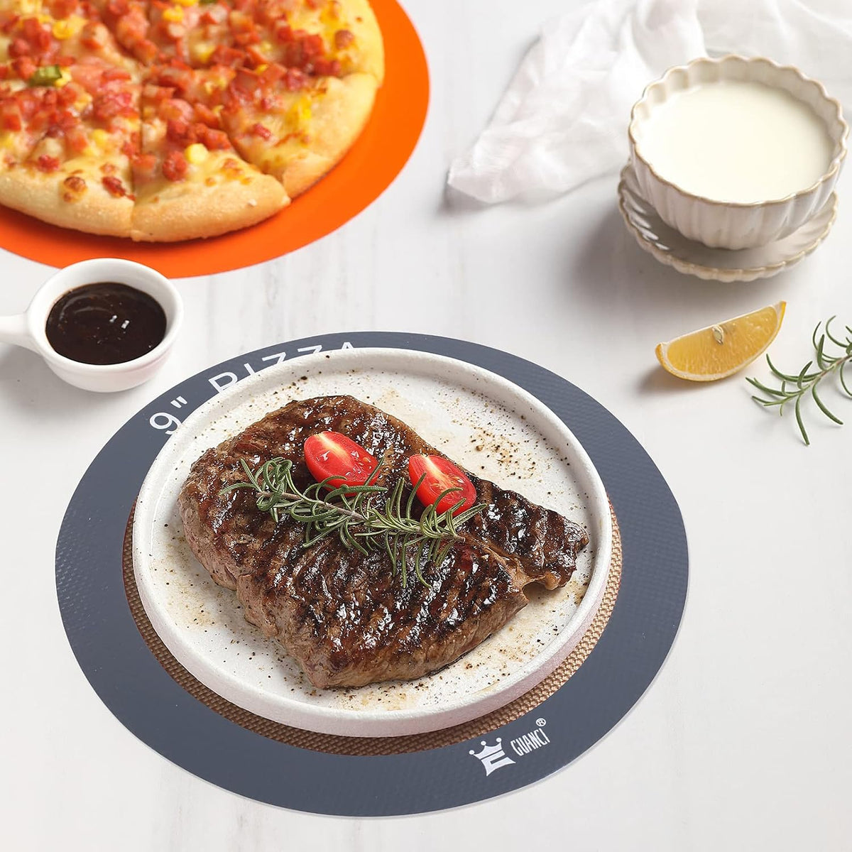 Silicone Baking Mat Set of 4, 2 Medium 16.5"x11.6", 1 Small 11.8"x8.4", 1 Piece 9" Round, All Mats 0.7mm Thick, Food Grade Non-Stick Reusable Baking Mats for Pizza, Bread, Pastry, Macarons