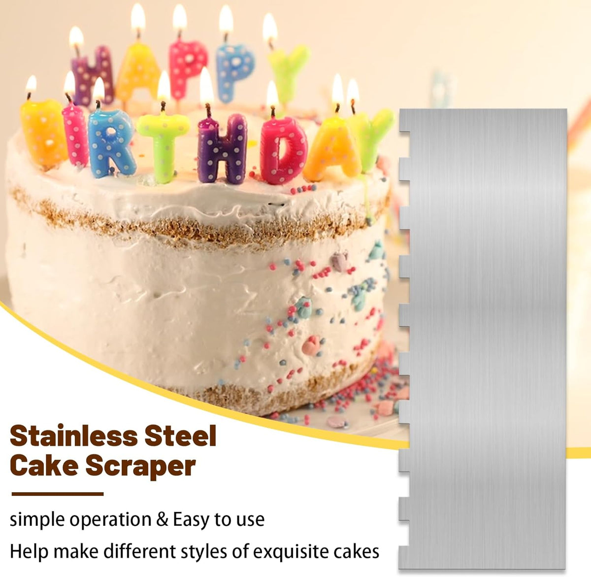 8.7 Inche Stainless Steel Cake Scraper，Double Sided Patterned Edge Stripe Edge Smoother Scraper Cake Decorating，Cake Decorating Comb Cake Scraper (1, 1-1)