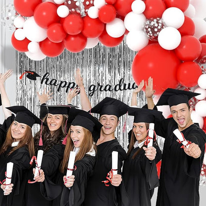 Red White Balloon Arch Garland Arch Kit - Red White Balloons Silver Confetti Balloons for Wedding Birthday Anniversary Graduation Bachelorette Valentine Christmas Party Decorations