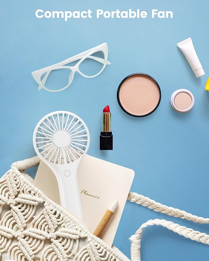 Edvision Portable Mini Fan - Powerful Personal Handheld Fan with 3 Speeds, Cute and Small, USB Rechargeable for Travel/Lash/Makeup/Outdoor/Home, White