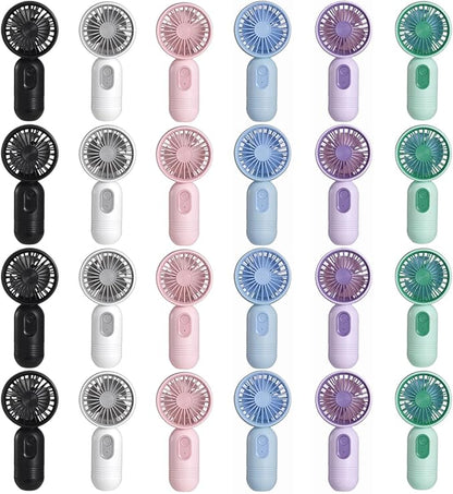 Mini Portable Fan 24 Pack, Cute Handheld Battery Operated Lightweight Small Personal Fans with 3 Speeds and USB Rechargeable Eyelash Fan for Stylish Girl Kids Women Men Office Outdoor Travel Camping