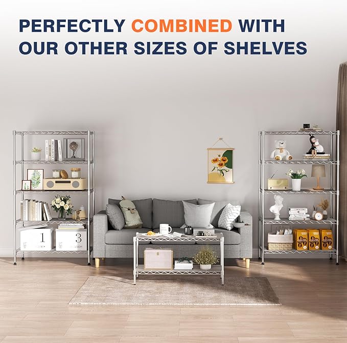 2-Tier Heavy Duty Shelving Unit,36" Wx18 Dx19.5H,Wire Shelf Rack with Lockable Wheels,Height Adjustable Metal Storage Shelves Organizer for Living Room,Garage,Kitchen,Office,Laundry,Pantry