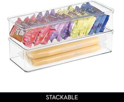 iDesign Plastic Stackable Hinged-Lid Pantry or Kitchen Storage Box - Set of 4 - Clear