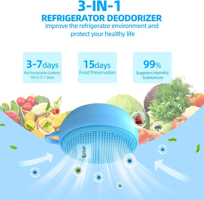 Fridge Deodorizer, Mini USB Odor Eliminator, Refrigerator Deodorizer, Suitable for Refrigerator, Car, Wardrobe, Shoe Cabinet, Better Than Than Charcoal Air Purifiers（Blue）
