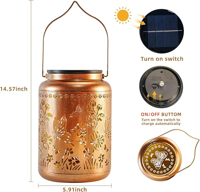 Mothers Day Gifts Butterfly Solar Lanterns Outdoor Waterproof, 14.6'' Large Solar Lamps, Upgraded 2000mAH Battery, Metal Birthday Gifts for Women Mom Grandma, Garden Yard Patio Decor