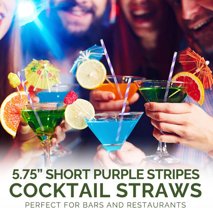 Small Purple Paper Cocktail Straws, 5.75 inch, 500 counts, Disposable Short Sipping & Stirring Straws - Biodegradable