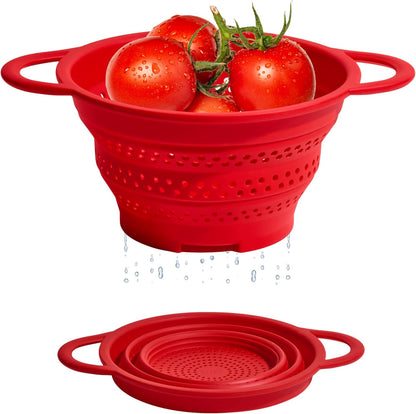GIR Collapsible Colander for Kitchen – Space-Saving Strainer & Steamer – BPA-Free, Heat-Resistant, Dishwasher Safe Kitchen Strainer with Stainless Steel Rim – Durable Collapsible Colander - Red