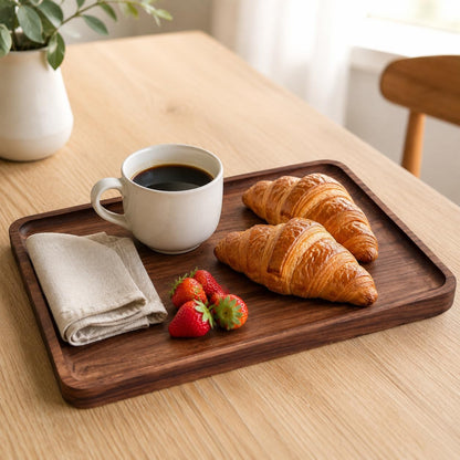 Walnut Wood Serving Tray, 13.4 x 9 Inch Rectangular Platter with Raised Rim