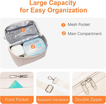 NOL Natural Organic Lifestyle Insulated Lunch Bags for Women Cooler Bag Lightweight Nylon Waterproof Lunch Box For Work (Small, Cream)