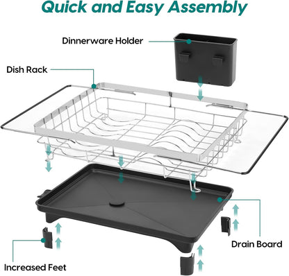 MERRYBOX Sink Dish Drying Rack, Expandable Stainless Steel Dish Drying Rack in Sink/Over The Sink with Large Cutlery Holder for Kitchen Counter(Adjustable 15.4" to 23" cm)