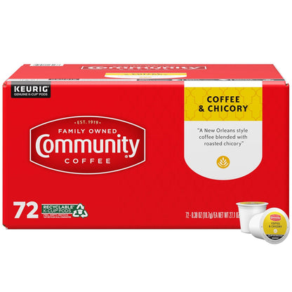 Community Coffee Coffee & Chicory 72 Count Coffee Pods, Medium-Dark Roast, Compatible with Keurig 2.0 K Cup Brewers, 72 Count