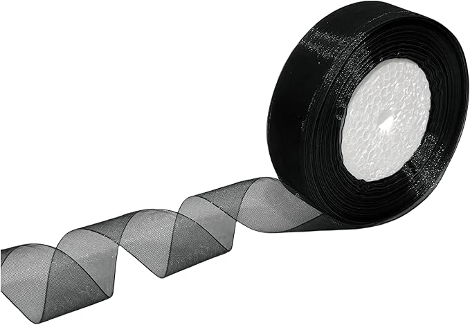 1 Inch 50 Yards Sheer Organza Ribbon Chiffon Ribbon for Gift Wrapping Wedding Bouquet Crafts (Black)
