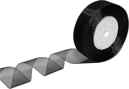 1 Inch 50 Yards Sheer Organza Ribbon Chiffon Ribbon for Gift Wrapping Wedding Bouquet Crafts (Black)