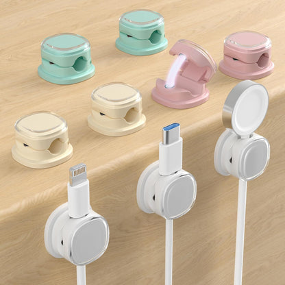 Magnetic Cable Clips, Adjustable Cord Holder Management, Adhesive Wire Keeper Organizer for Home Office Desk Phone PC Car Wall Desktop Nightstand Appliance (9-PCS White_Purple_Cyan_Apricot)