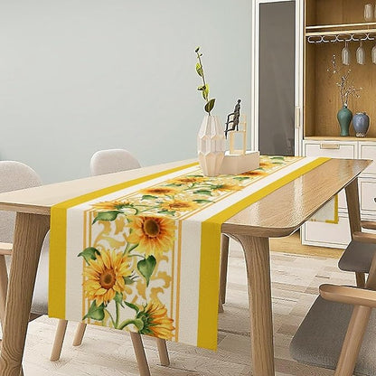 Yellow Sunflower Table Runner, Spring Summer Seasonal Floral Farmhouse Rustic Vintage Flower Print Table Cover for Home Kitchen Dining Table Decor Party, 13x90inch