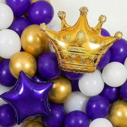 Purple White Gold Balloon Garland Arch Kit with backdrop Stars Graduation Cap crown GRAD Letters Mylar Balloons for 2026 graduate Prom Decorations