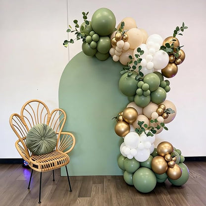 Lukiituke Sage Green and Gold Balloon Arch Kit, 134Pcs Sage Green Balloons, 4 Sizes Sage Green White and Gold Balloons for Baby Shower Wedding Bridal Birthday Party Decorations