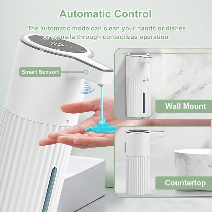 Automatic Soap Dispenser, Continuous Flow Control 400ml Large Capacity Rechargeable Waterproof Adjustable Volume Soap Dispenser for Bathroom & Kitchen(Liquid)