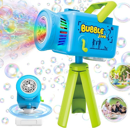 Cute Upgraded Camera Bubble Machine 360° Rotatable Handheld Rechargeable Bubble Blower, Blower with Music & Lights, Bubble Machine Solution, Kids Bubble Toy for Parties, Wedding & Toddlers Play
