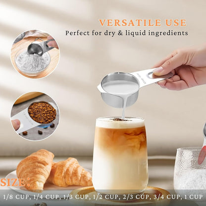 21PCS Measuring Cups and Spoons Set, Include 7 Nesting Measuring Cups, 9 Measuring Spoons and 5 Mini Spoons, Stainless Steel Metal Measuring Set