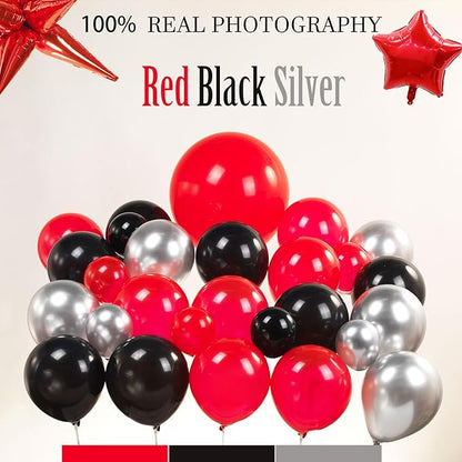 Black red and silver Balloon Garland Arch Kit 130Pcs with red and Silver Stars Graduation Certificate Graduation Cap crown GRAD Letters Mylar Balloons for 2026 GRAD Prom Decorations