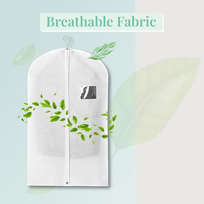 2-Pack Breathable Garment Bags for Hanging Clothes – Dust-Proof Suit & Dress Covers with Clear Window – Waterproof, Foldable Closet Storage Organizer for Coats, Gowns, and Jackets (White, 55")