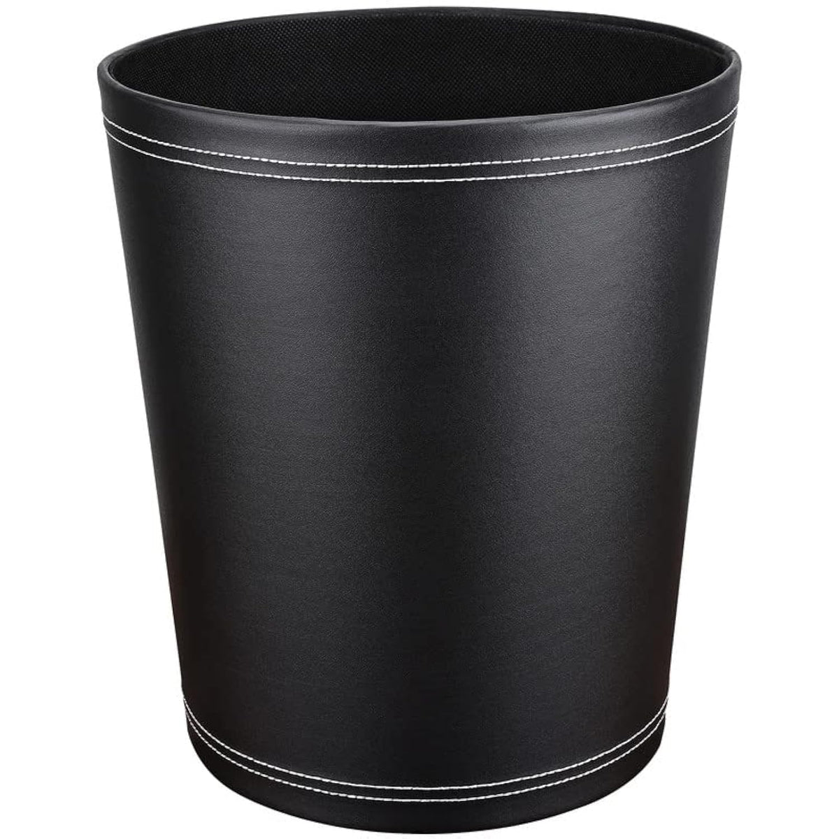 Pu Leather Trash Can, 2.6 Gallon Black Bathroom Trash Can, Small Office Garbage Can Wastebasket for Bedroom, Kitchen, Round Trash Bin Decorative Under-Sink/Desk/Home Easy to Clean