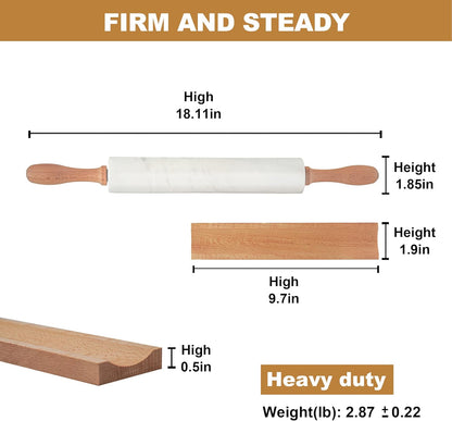 Koville Marble Rolling Pin, Non-Stick African Stone Polished Dough Roller, Pasta, Dumpling, Ravioli, Fondant, Pie Crust