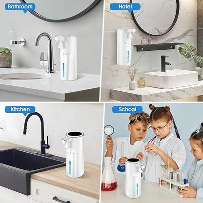Automatic Soap Dispenser 2-Pack - 13.5 oz/400ml Leak-Proof Wall Mount Hand Soap Dispenser with Ribbed Design, White ABS for Bathroom & Kitchen Sink, Household or Commercial Use