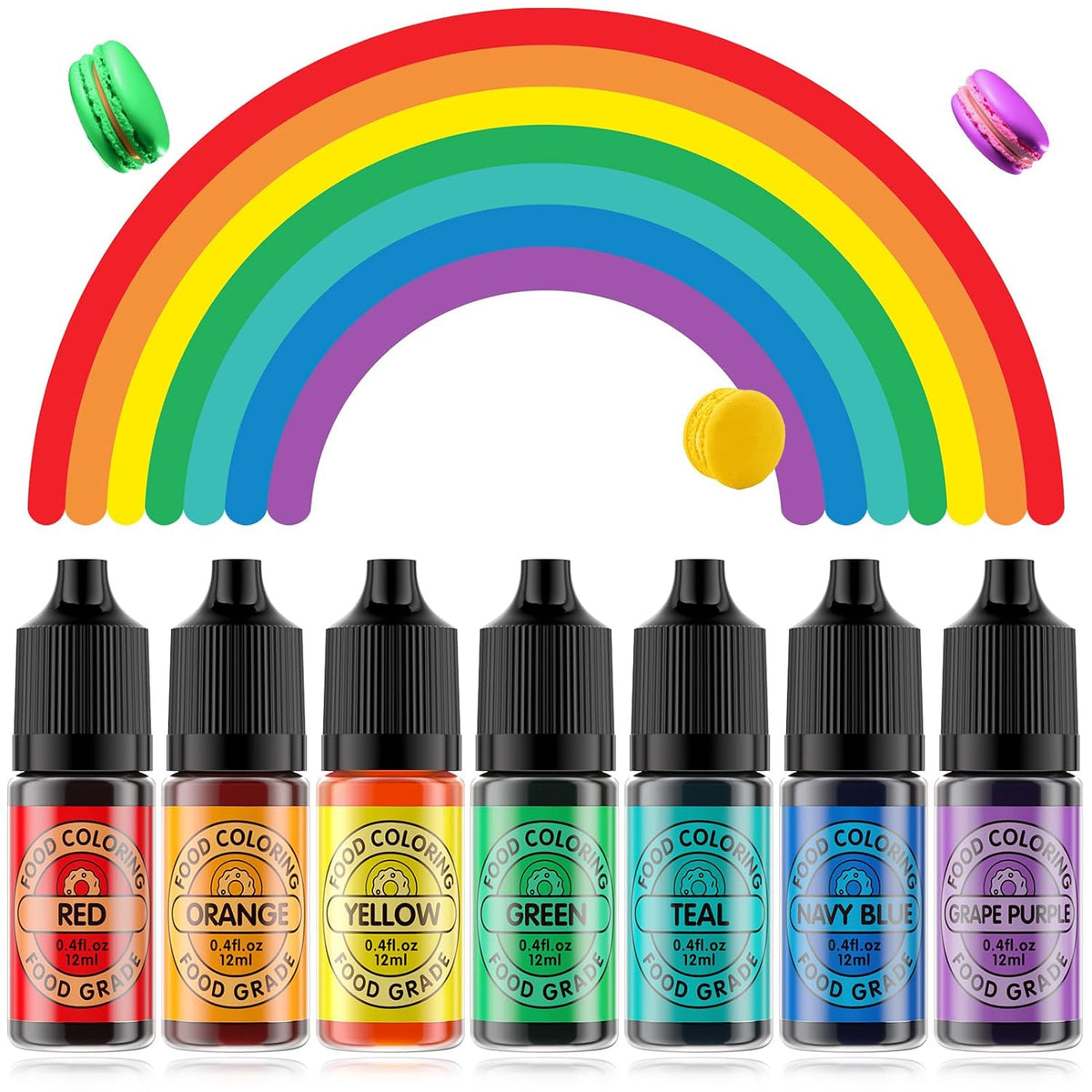 Cherrysea Food Coloring for Cake Decorating Rainbow Edible Food Dye for Baking Royal Icing Cookie Supplies Gluten Free 7x12ml Food Grade Liquid Food