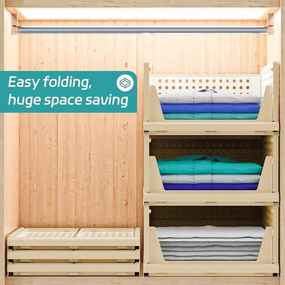 Stackable Wardrobe Organizer for Clothes - Multipurpose Foldable Plastic Closet Storage Organizer for Kitchen, Bedroom & Bathroom (Pack of 3, Yellow)