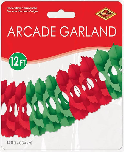 Beistle Red & Green Tissue Paper Hanging Garland Christmas Party Decorations, 5.5" x 12', Red/Green