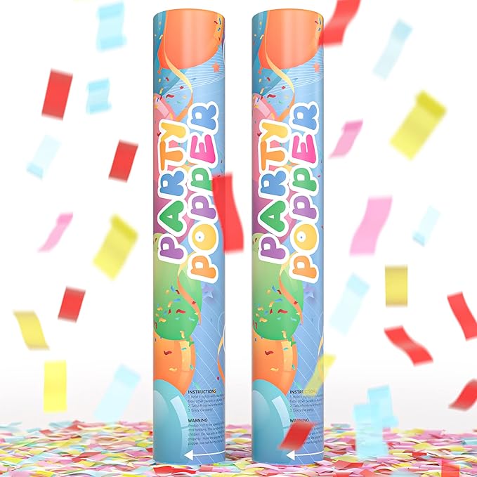 Biodegradable Confetti Poppers Cannon | 2 Pack | Multicolor | Party Poppers for Graduation, Birthday, Wedding | Alternative to Fireworks Smoke Bombs | Launches 25 ft | 12 inch | TUR Party Supplies