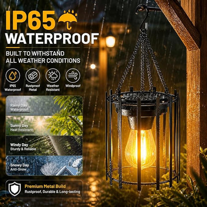KOOPER Solar Lanterns Outdoor Waterproof, Upgraded Bright Hanging Solar Lights Outdoor Lanterns Decorative, Auto ON/Off Metal Hanging Lantern Lights for Proch Yard Patio Garden Decor 2 Pack